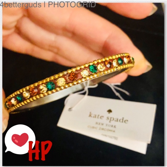 kate spade Jewelry - RARE Kate Spade Gold Gems Cubic Zirconia Elegant Edge Bangle Bracelet Petite New